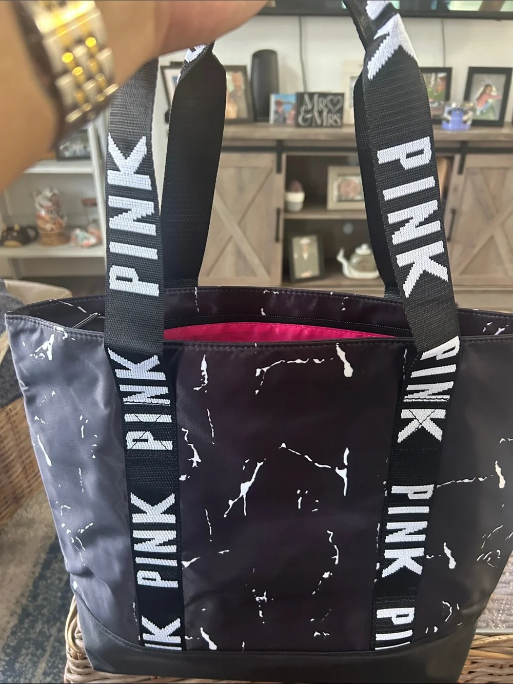 PINK Victoria's Secret Black Tote with Pink Interior
